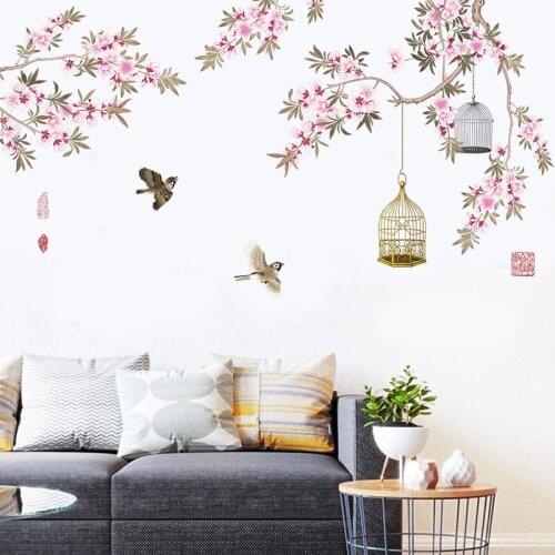 Large Wall Stickers Flowers Birds Home Decor Wallpapers for Living Room Bedroom DIY Vinyl Murals