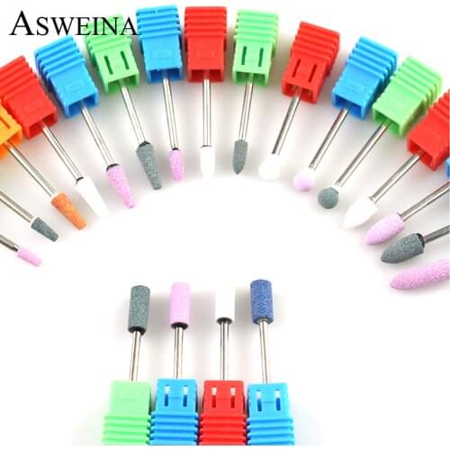21 Type Ceramic Stones Nail Drill Corundum Rotary Bit Milling Cutters Manicure Machine Burr Cuticle Clean Files Nail Art Tools