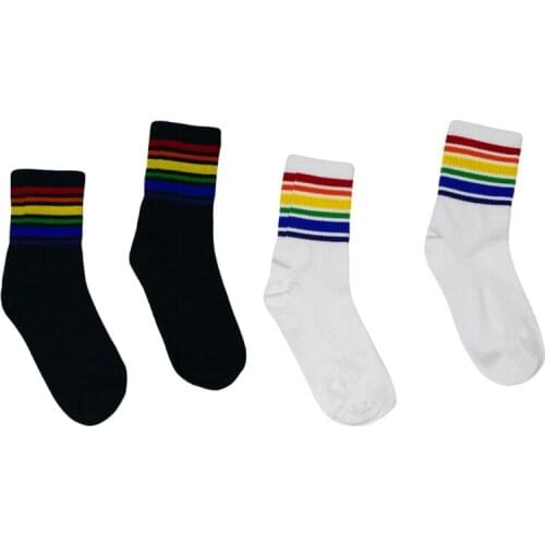 Harajuku Rainbow Striped Cool Skateborad Long Socks Ankle Socks Female