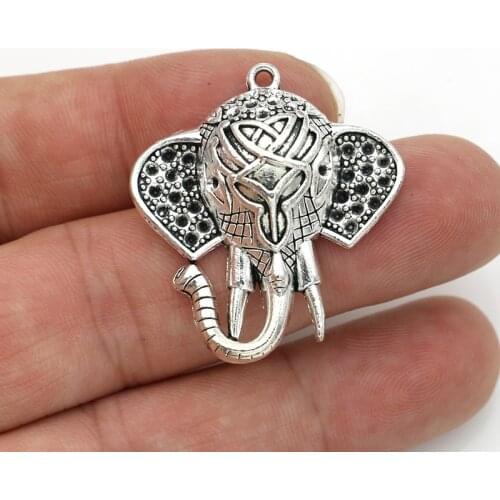JAKONGO Antique Silver Plated Elephant Charms for Jewelry Making Necklace Findings DIY Accessories 35X32mm 5pcs/lot