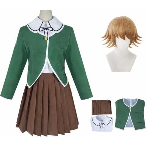 Anime Danganronpa Chihiro Fujisaki Uniforms Wig Set Cosplay Costumes Women Dress