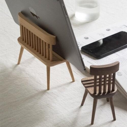 Creativity Chair Wood Tablet Stand Desktop Cell Phone Holder Viewing Angle Adjustable Wood Gifts for iPhone iPad 4-13 inch