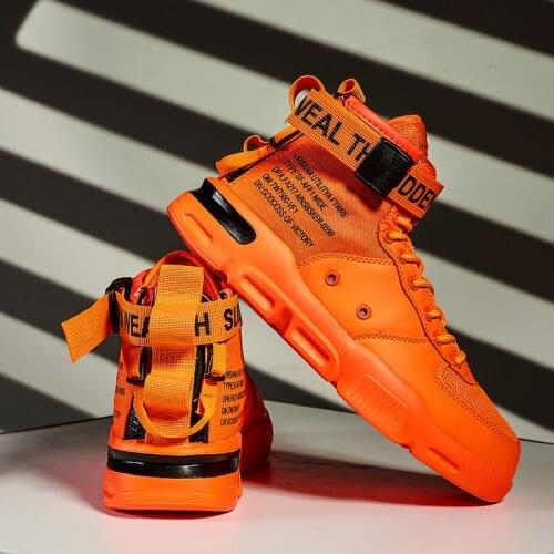 Spring Autumn Orange Mens High Top Shoes High Quality Breathable Sneakers Men Casual Shoes Fashion White Men High Top Sneakers