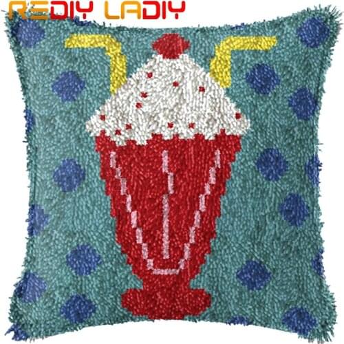 Latch Hook Cushion Summer Ice Cream Pre-Printed Canvas Cushion Cover Acrylic Yarn Crochet Pillow Case Hobby & Crafts Home Decor