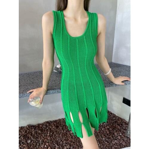 Summer High 2021SS Quality Women Knitted Tassel Vest Dress 2 Color For Ladies Ddxgz2 7.15