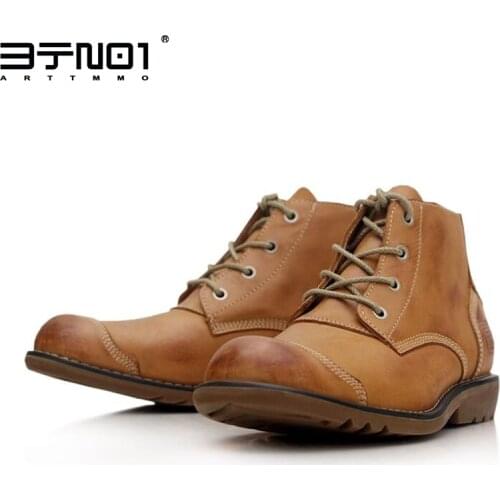 Hot!! Retro Design Genuine Leather Shoes Mens Lace Up Round Toe Work Safety Boots Winter Shoes