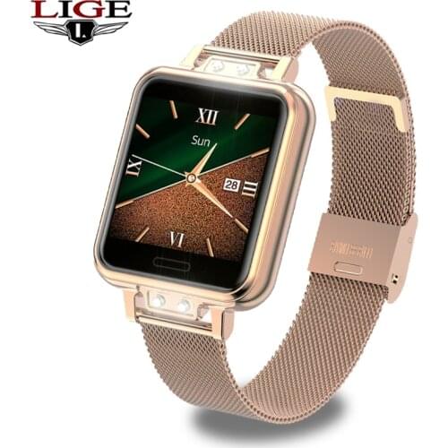 LIGE Fashion Smart Watch Women Alloy Stainless Steel Waterproof Ladies smartwatch Android ios Heart Rate Blood Pressure Monitor