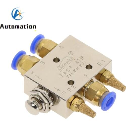 Mechanical Valve TAC2-41P 1/8" Female thread 2 Position 5 Way Self-reset Push Button Switch Pneumatic Exhaust valve w Fittings