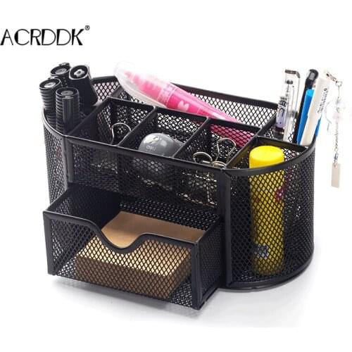 Desk Organizer for Stationery Office Supplies Pen Holder Multi-Functional Mesh Desk Organization Storage with 1 Drawer FC