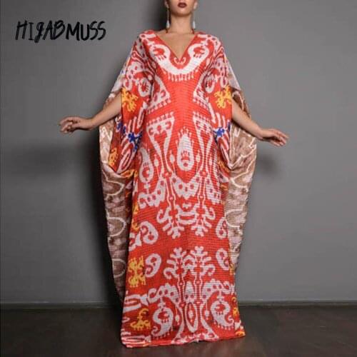 Autumn New Middle East Plus Size Muslim Robe Womens Holiday Casual Dress Printed Vintage Y2k Clothes Long Skirt Women