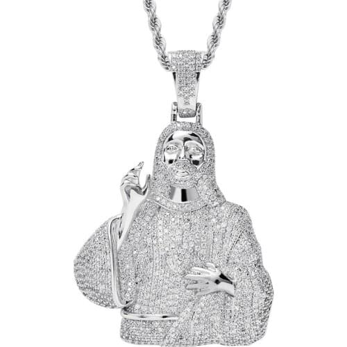 Iced Out Jesus Pendant Mens Hip Hop Necklace With Chain 2 Colors Fashion CZ Stone Necklace For Man Women Gift