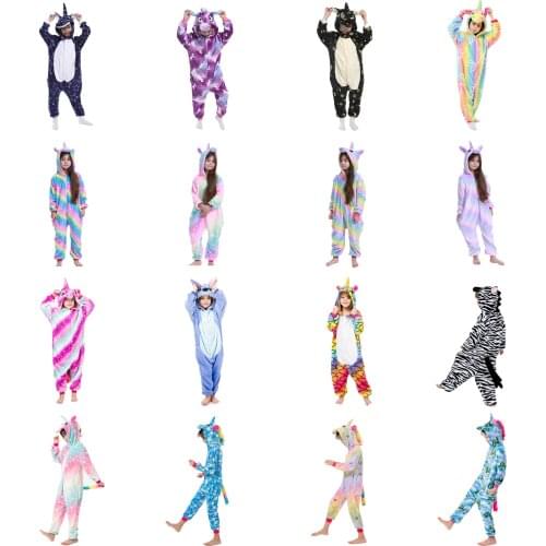 Girls Unicorn Kigurumi Stitch Pajamas For Kids Winter Flannel Onesie Pajamas Children Dinosaur Sleepwear Boys Panda Jumpsuit
