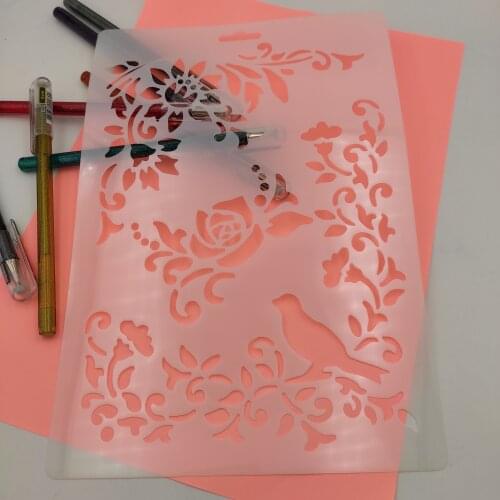 Twig bird plastic mold shield DIY cake scrapbook stencils hollow Embellishments printing lace ruler Valentines Day