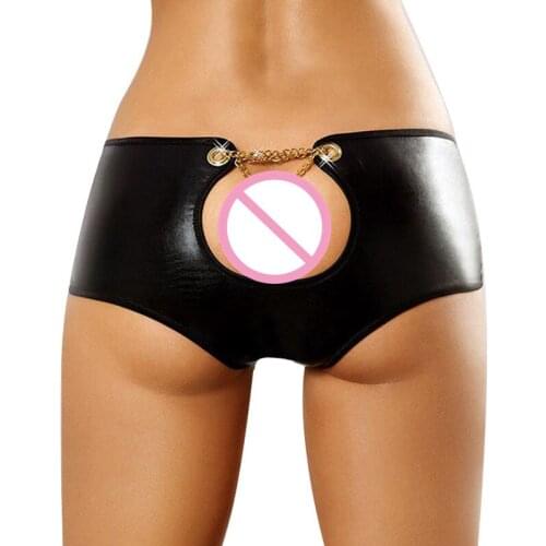 Plus Size S-3XL Sexy Back Hole Leather Panties 2018 Briefs For Women Lenceria Erotica Mujer Sexi Ladies Underwear Club Wear