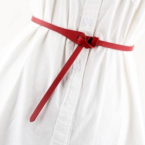 Thin PU Leather Belt Woman Belts Fashion Knotted Decorative Female Simple Waist Strap For Women Cute Red Dress Knot Girls Skirt