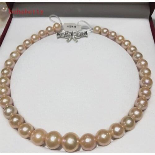 Luxury NEW Natural 12-15mm White pink Baroque Edison Freshwater Cultured Nuclear Pearl Beautiful necklace Bowknot is clasp 18"
