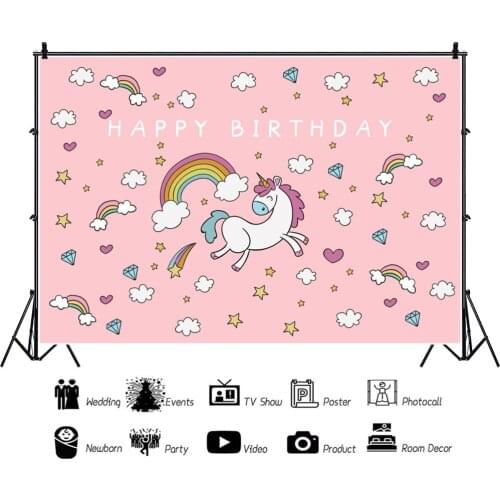 Pink Theme Unicorn Children Portrait Photography Backdrop Kids Birthday Party Decor Photo Background Studio Photocall Props