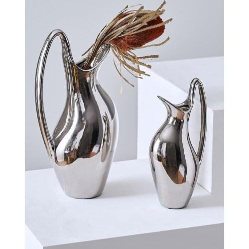 Silver Creative Vase Modern Minimaliste Dry Flower Luxury Vase Decoration Accessories Adornos Para Casa Desk Decoration EB5HP