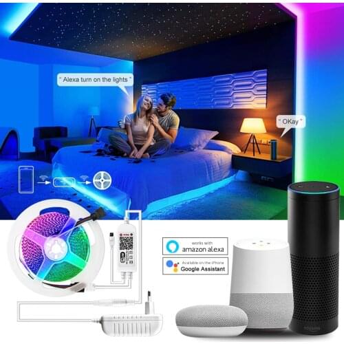 WiFi LED Smart Backlight LED Strip Light 5m 10m 15m DC 12V 5050 Multi Colored Smart Lamp For Room HDTV Backlight Google Echo dot