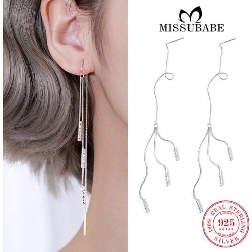 Drop-earrings S925 Sterling Silver Long Tessel Bar Ear Line Piercing Dangle New Fashion Fine Jewelry Gift For Women Girls Lady