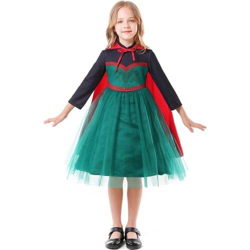 Fairy Tales Girls Queen Cosplay Kids Children Halloween Sorceress Witch Costumes Carnival Purim Stage Show Role Play Party Dress