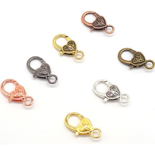 10/20pcs/lot Lobster Clasps Hooks For Jewelry Making Handicraft Tibetan Style Heart Lobster Claw Clasps Jewelry Findings