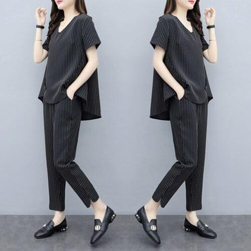 2019 summer new ladies fashion large size casual slimming elastic waist harem pants two-piece suit
