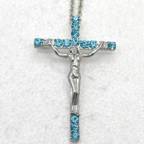 12pcs/lot Wholesale Rhinestone Jesus Cross Fashion Pendant Necklaces Chain Jewelry F101146