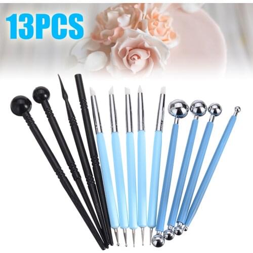 13Pcs Modeling Clay Tools with Ball Stylus Silicone Tip Pens For Cake Decoration Fondant Flower Mold Carving Sculpture Shaper