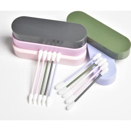 2Pcs/box Reusable Cotton Swab Double-headed Face Ear Cleaning Makeup Cosmetic Removal Washable Portable Silicone Buds Swabs Tool