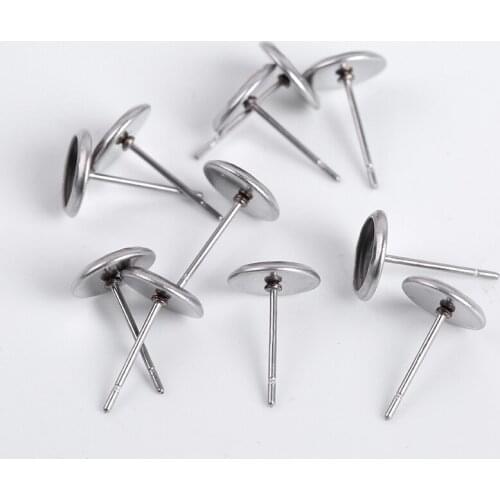 20Pcs Stainless Steel Round Flat Earring Stud Base Cameo Cabochon Handmade Earrings Accessories For Diy Jewelry Making Supplies