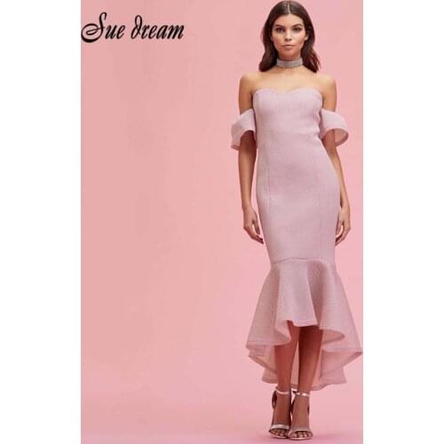 2021New Stunning Baby Pink Sexy Strapless Mesh Patchwork Party Celebrity High Quality Bandage Dress