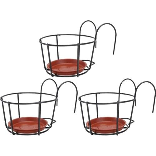 3PCS/Set Flower Pot Plant Hanger Durable Round Iron Balcony Hanging Plant Racks With Tray Fence Window Bonsai Stand Decor