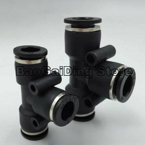 10 PCS Push In Quick Connector T Type Three-way Black Pneumatic Plastic Plug PE 04 / PE 06 / PE 08 / PE 10 / PE 12 / PE 16