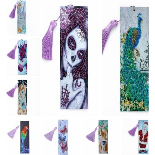 5D DIY Diamond Painting Special Shaped Diamond Bookmark Leather Tassel Book Marks Diamond Embroidery Mosaic Bookmarks Book Craft