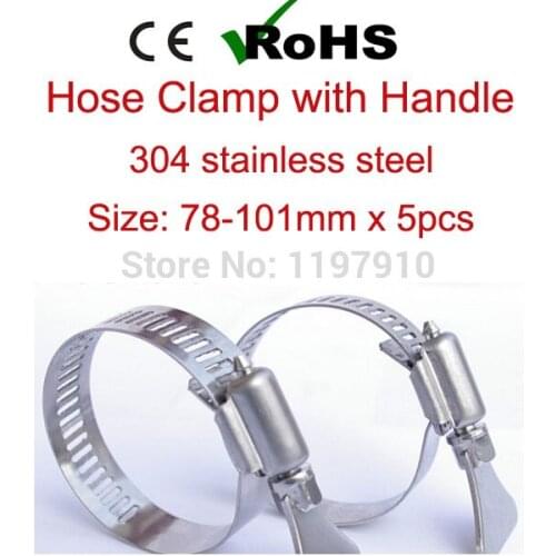 78mm-101mm x 5pcs Butterfly Hose Clamp 304 Stainless Steel Pipe Hoops 2015 New Arrival Good Quality Clamps