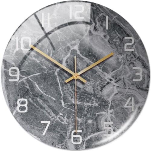 Acrylic Gray Markings Marble Pattern Wall Adhesive Clock Metal Needle Silent Clock Mechanism Modern Living Room Home Decoration