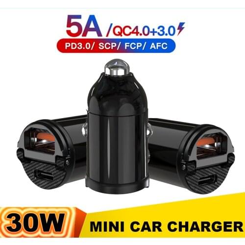 USB Car Charger Quick Charge 4.0 QC4.0 QC3.0 QC SCP 5A PD Type C 30W Fast Car USB Charger For iPhone Xiaomi Mobile Phone