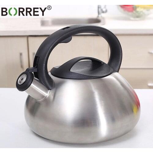 BORREY Whistle For A Kettle Stainless Steel Whistling Kettle Gas Cooker Induction Metal Teapot Camping Boiling Water Cookware 3L