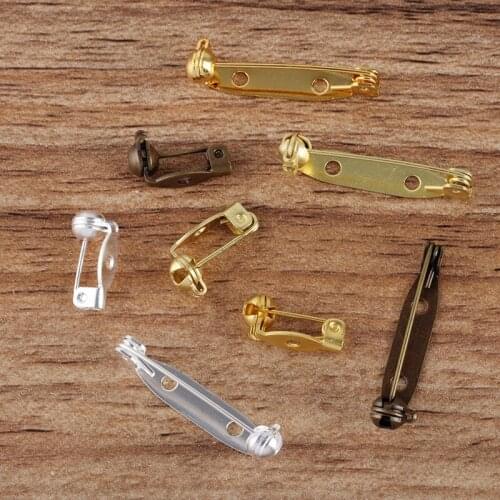 15mm 28mm Brooches Pins Findings Safety-pin Brass Settings Metal Back Pins DIY Crafts with Safety Catch Spacers Lock
