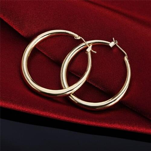 Charmhouse Hoop Earrings For Women Yellow Gold/ Rose Gold/ Silver Color Round Circle Earing Brincos Pendientes Fine Jewelry Gift