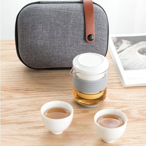 Delicate Travel Teaware Sets With Carring Cases Heat-resistant glass Teapot with Small Glass Filter Flower Tea Portable Teawares