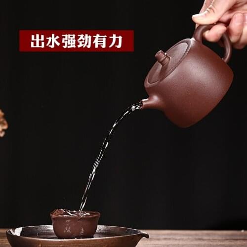 Yixing famous pure manual recommended the rule size capacity of purple clay han priests well column teapot tea set