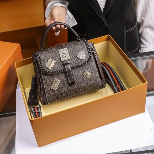 Khamezoa Brand bag women 2021 luxury badge womens bag printing luxury leather small square bag single shoulder women straddle