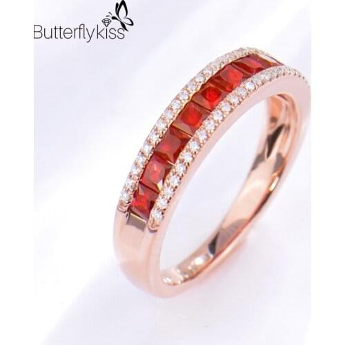 BK 18k Rose Gold Ruby Rings Natural Red Gemstone 3g Genuine Gold 585 Wedding Promise Engagement Luxury Fine Jewelry For Women