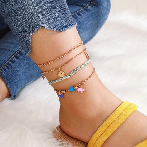 Fashion Anklets For Women Cute Heart Elephant Moon Star Sun Pendant Foot Jewelry Barefoot Sandals Ankle Bracelet on the Leg New
