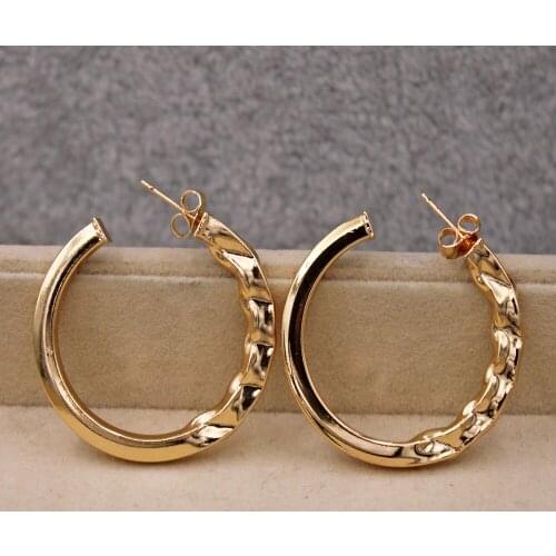 Trendy Copper Large Hoop Earrings for Womens Gold Plated Women Pageant Earrings Fashion Jewelry Accessories wedding Gift