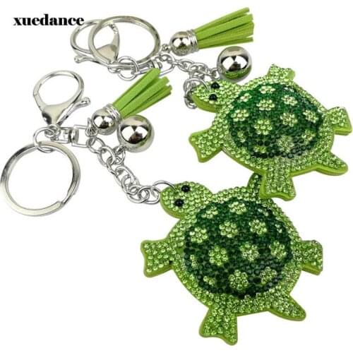 Fashion Cute Turtle Tortoise Shape Car Keychain Handbags Rhinestone Crystal Animal Metal Pendant Accessories Key Rings Gift