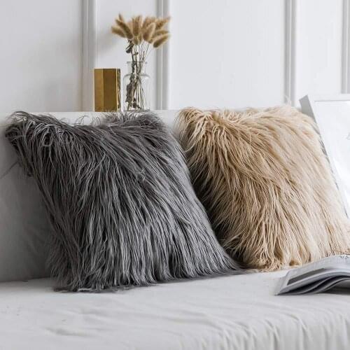 Nordic Posh Style Pink Throw Pillows Cover For Home Luxury Decor Super Soft Plush Faux Fur Sofa Pillowcase Square 45x45cm