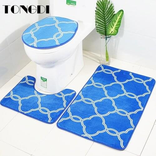 TONGDI Bathroom Carpet Toilet Set Sop Printing Elegant Pattern Velvet Soft Shower Elastic Absorbent Non-slip Mats Decoration For